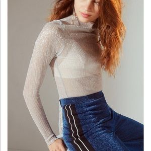 Urban Outfitters Shimmer Pleat Turtleneck Top